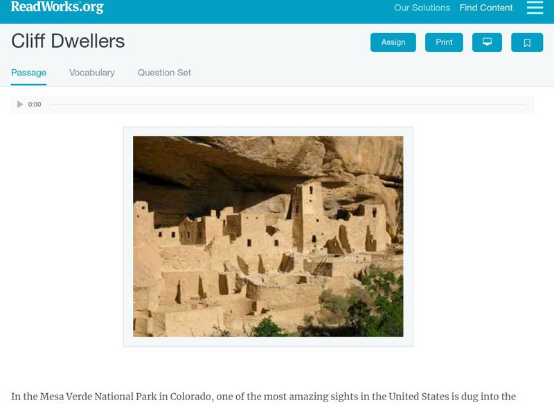 Read Works: Cliff Dwellers Activity