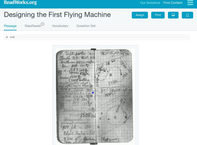 Read Works: Designing the First Flying Machine Activity Read Works: Designing the First Flying Machine Activity
