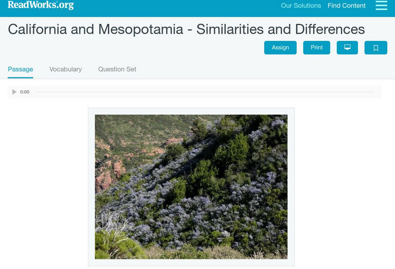 Read Works: California and Mesopotamia: Similarities and Differences Activity