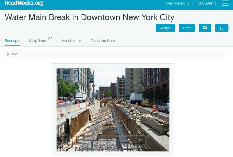 Read Works: Water Main Break Downtown New York City Activity Read Works: Water Main Break Downtown New York City Activity