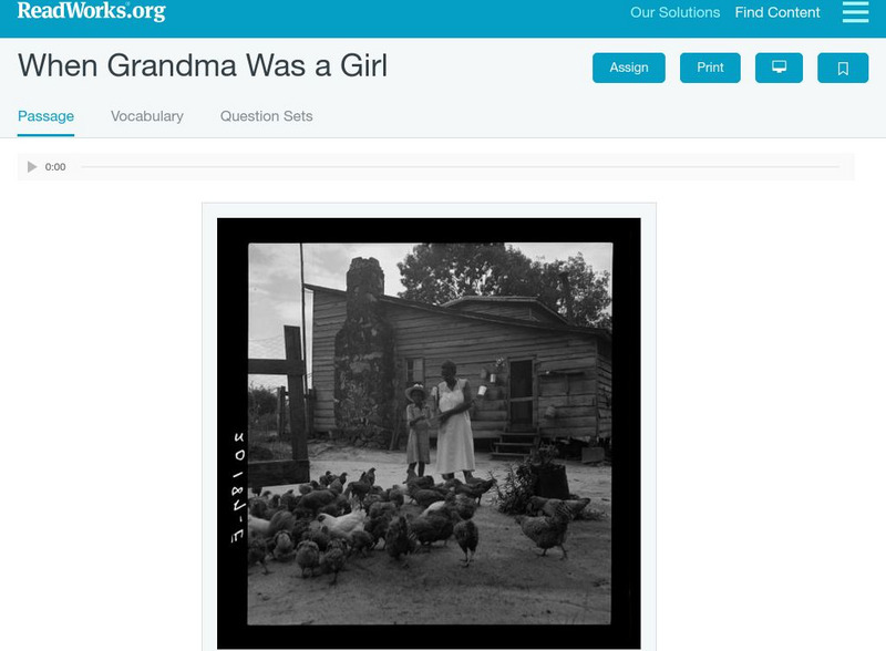 Read Works: When Grandma Was a Girl Activity