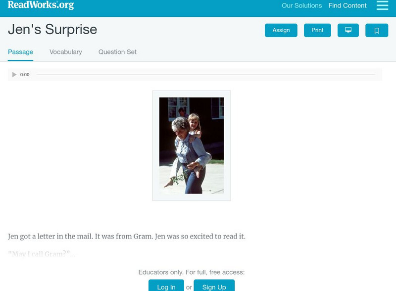 Read Works: Jen's Surprise Activity