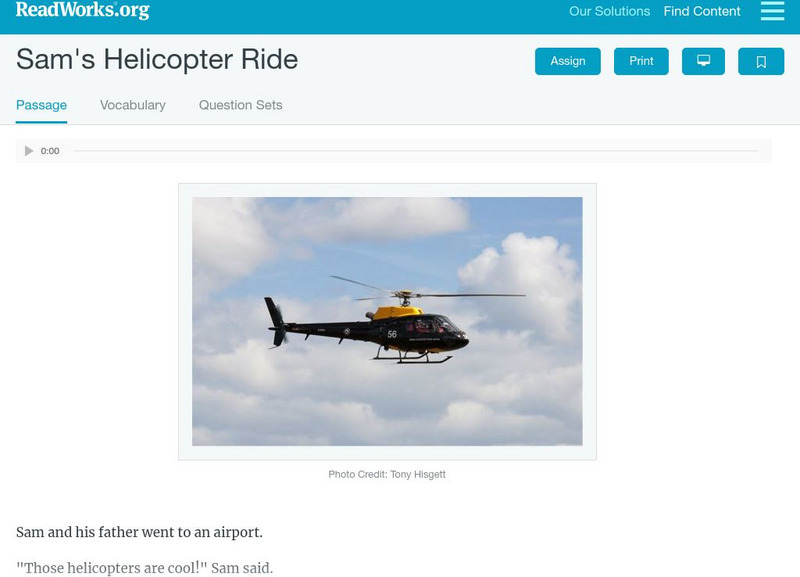 Read Works: Sam's Helicopter Ride Activity