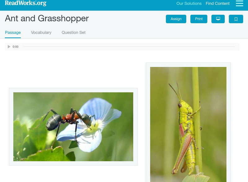 Read Works: Ant and Grasshopper Activity Read Works: Ant and Grasshopper Activity