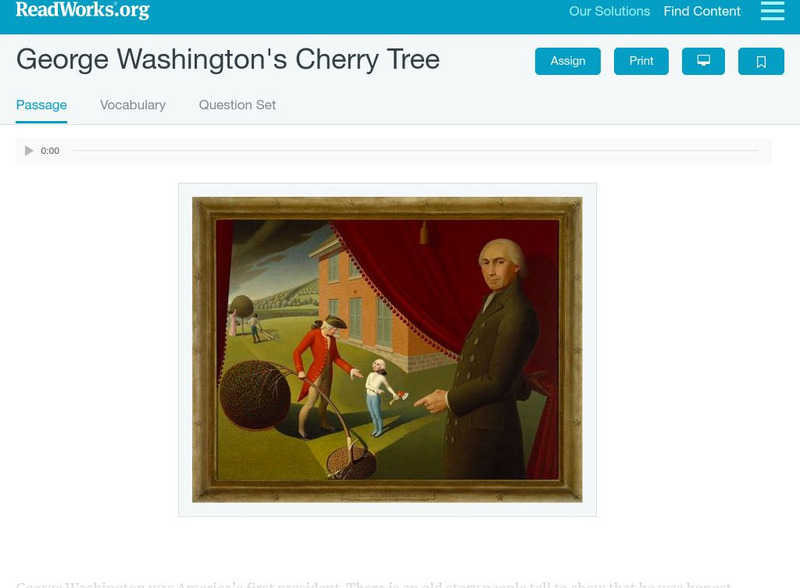 Read Works: George Washington's Cherry Tree Activity Read Works: George Washington's Cherry Tree Activity