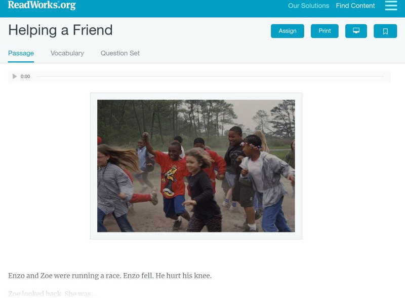 Read Works: Helping a Friend Activity Read Works: Helping a Friend Activity
