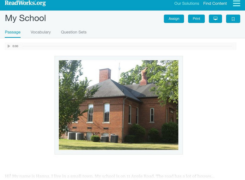 Read Works: My School Activity Read Works: My School Activity