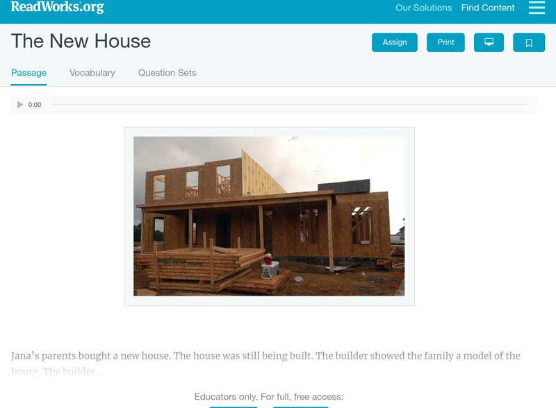 Read Works: The New House Activity Read Works: The New House Activity