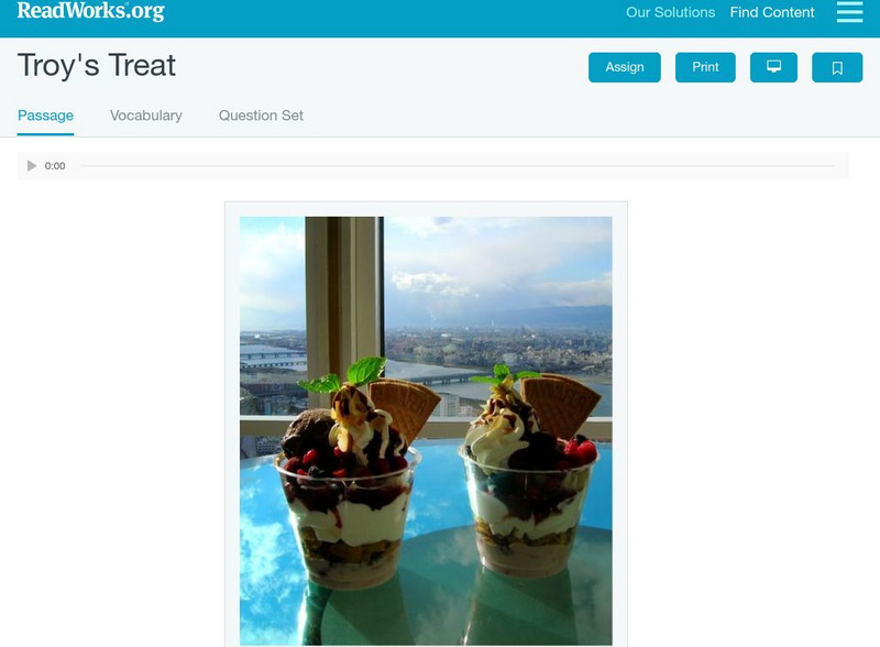 Read Works: Troy's Treat Activity Read Works: Troy's Treat Activity