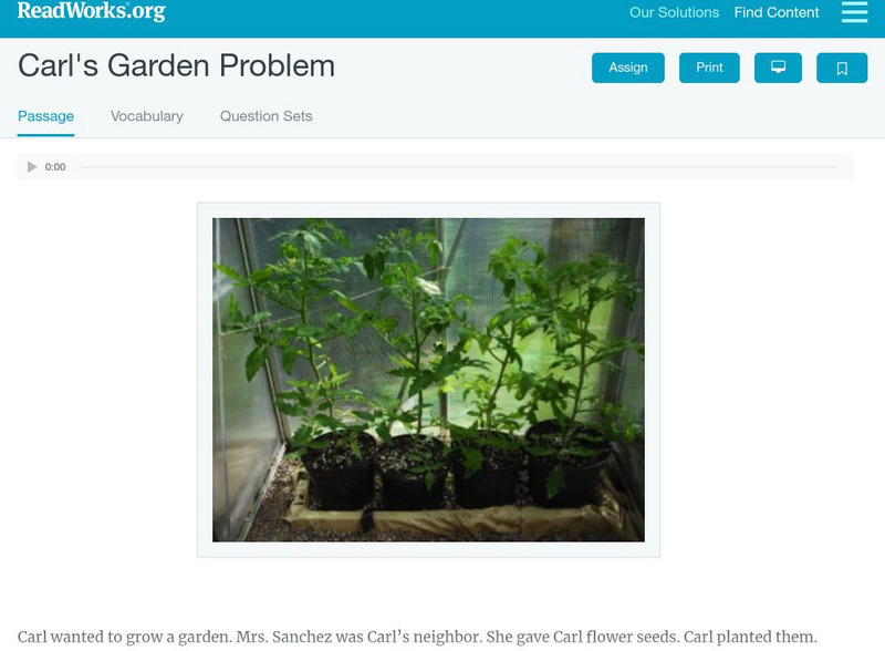 Read Works: Carl's Garden Problem Activity Read Works: Carl's Garden Problem Activity