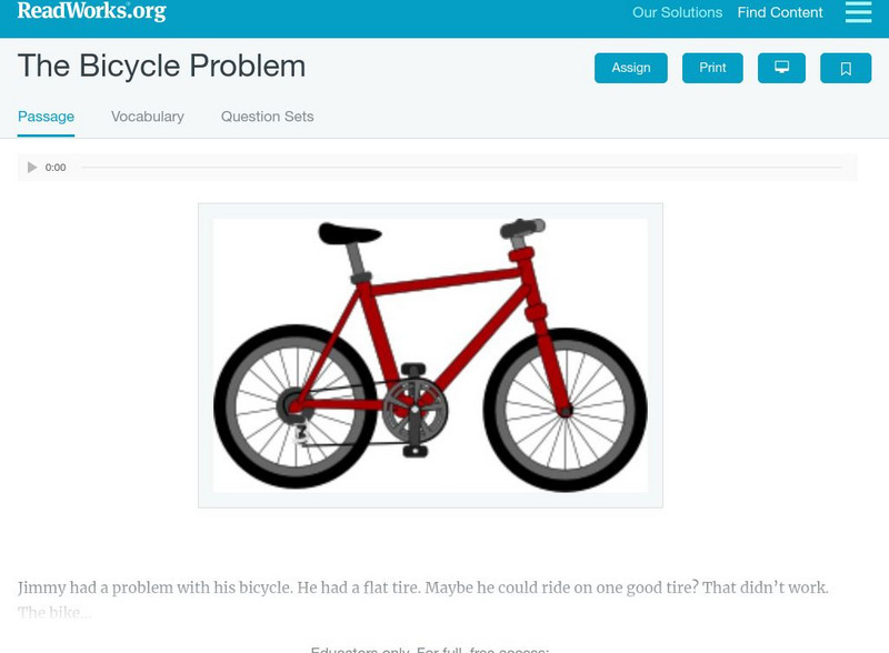 Read Works: The Bicycle Problem Activity