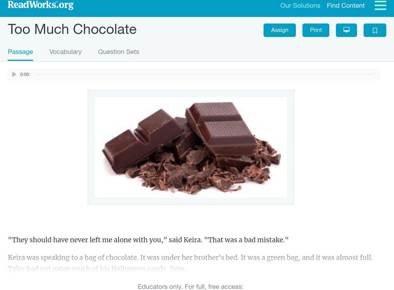 Read Works: Too Much Chocolate Activity