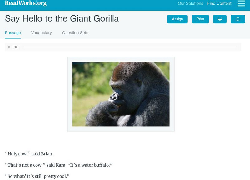 Read Works: Say Hello to the Giant Gorilla Activity Read Works: Say Hello to the Giant Gorilla Activity