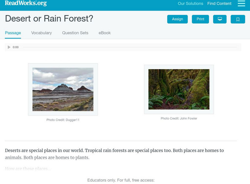 Read Works: Desert or Rain Forest? Activity Read Works: Desert or Rain Forest? Activity