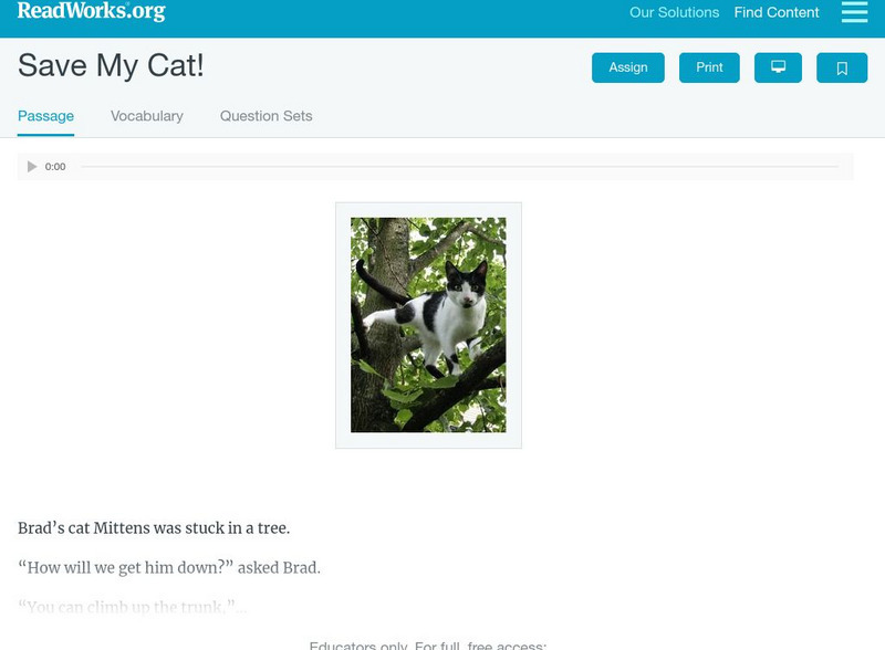 Read Works: Save My Cat! Activity