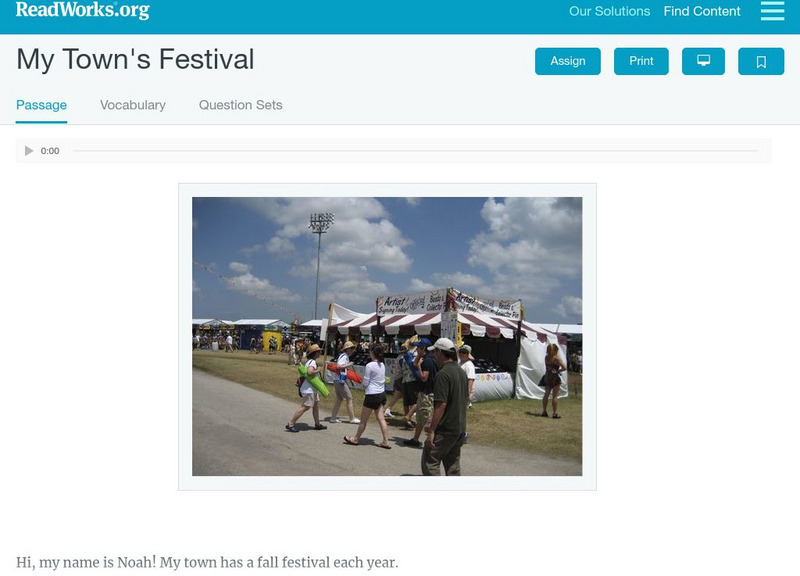 Read Works: My Town's Festival Activity Read Works: My Town's Festival Activity