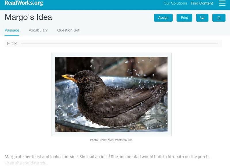Read Works: Margo's Idea Activity Read Works: Margo's Idea Activity