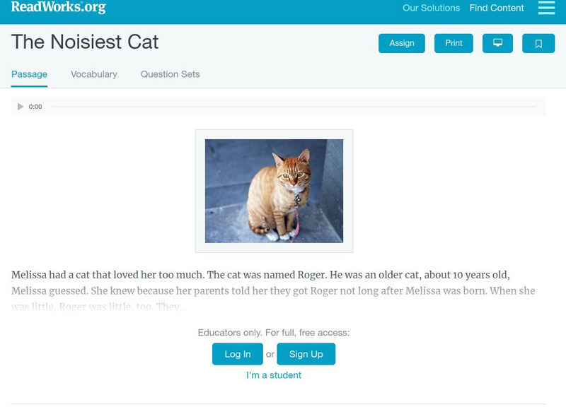 Read Works: The Noisiest Cat Activity Read Works: The Noisiest Cat Activity