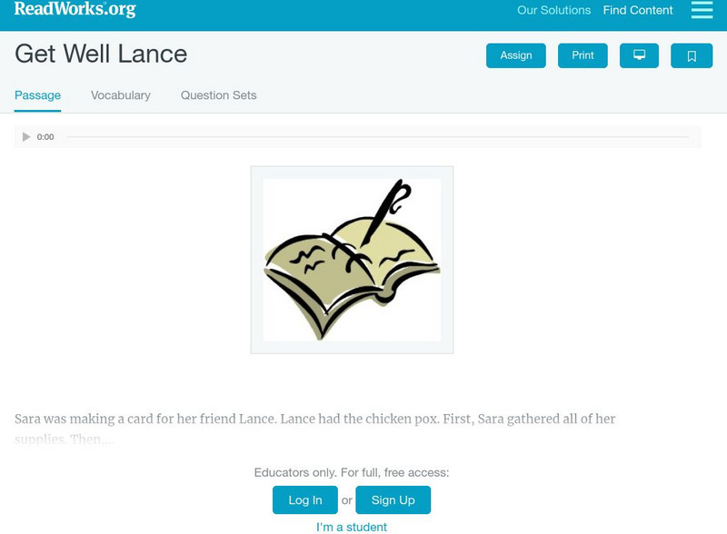 Read Works: Get Well Lance Activity Read Works: Get Well Lance Activity