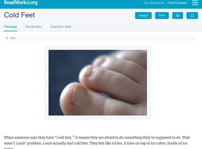 Read Works: Cold Feet Activity Read Works: Cold Feet Activity