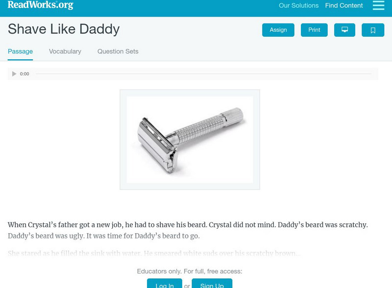 Read Works: Shave Like Daddy Activity Read Works: Shave Like Daddy Activity