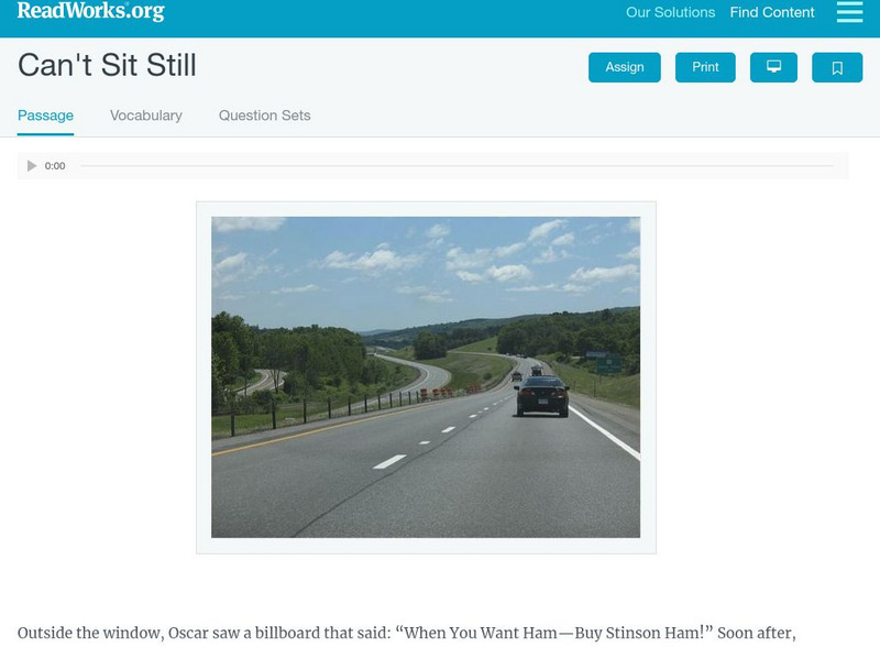Read Works: Can't Sit Still Activity Read Works: Can't Sit Still Activity