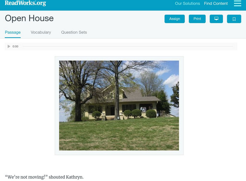 Read Works: Open House Activity Read Works: Open House Activity