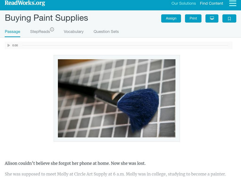 Read Works: Buying Paint Supplies Activity Read Works: Buying Paint Supplies Activity