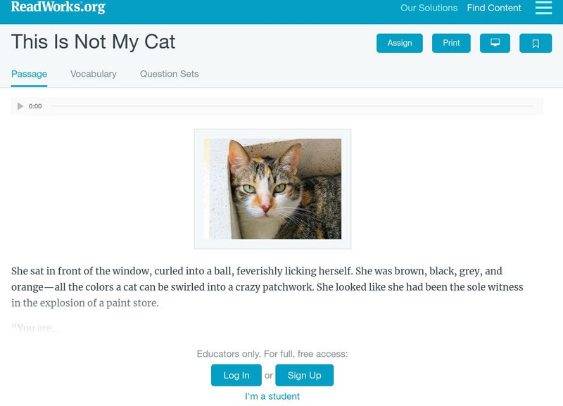 Read Works: Passages: The Noisiest Cat Unit Plan Read Works: Passages: The Noisiest Cat Unit Plan