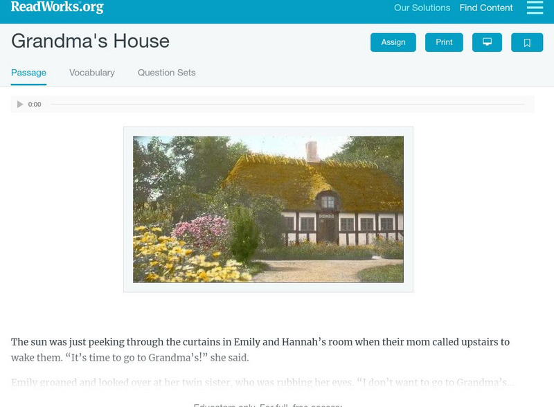 Read Works: Grandma's House Activity Read Works: Grandma's House Activity