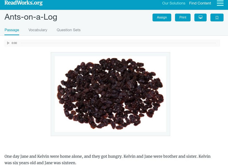 Read Works: Ants on a Log Activity Read Works: Ants on a Log Activity