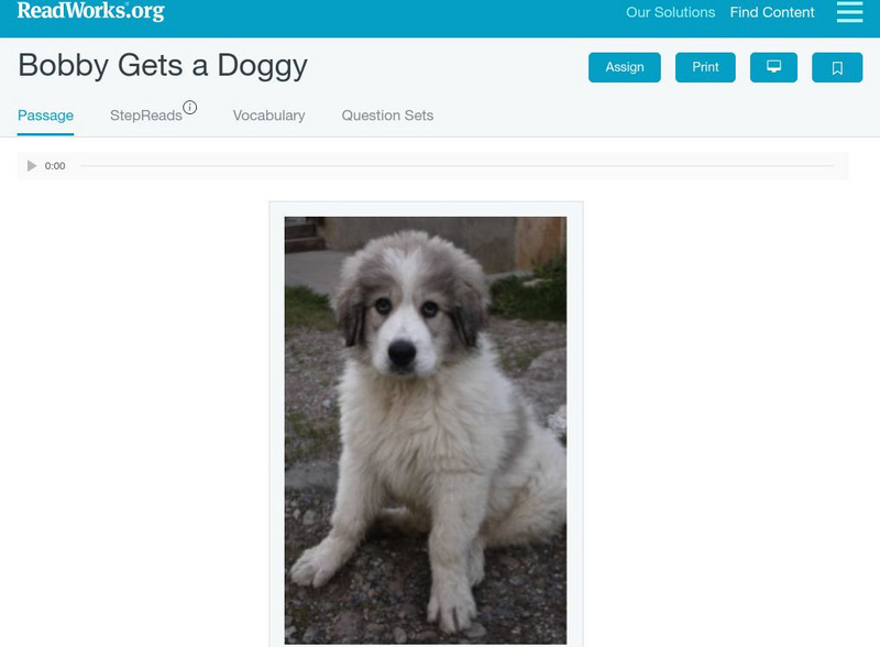 Read Works: Bobby Gets a Doggy Activity