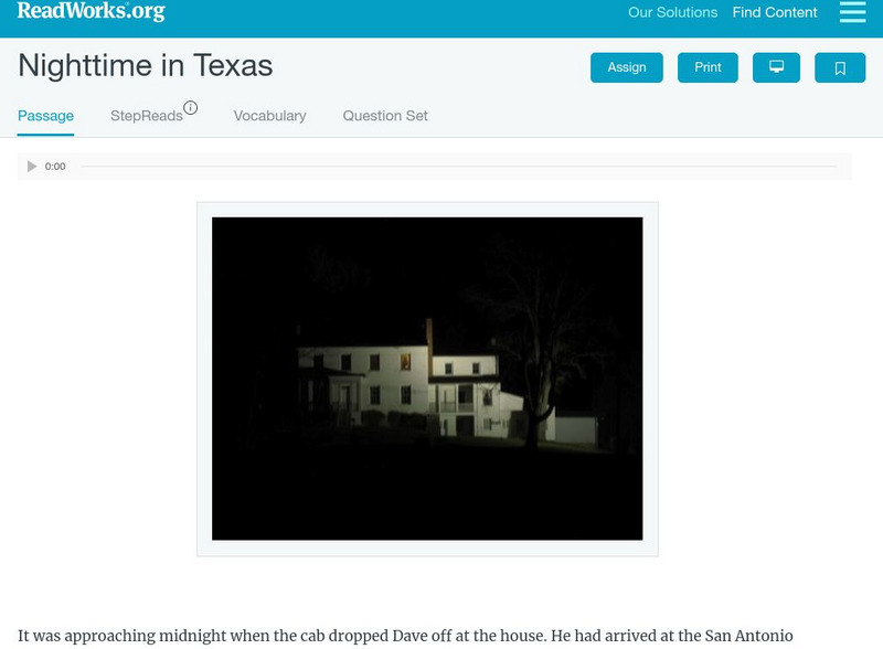 Read Works: Nighttime in Texas Activity Read Works: Nighttime in Texas Activity