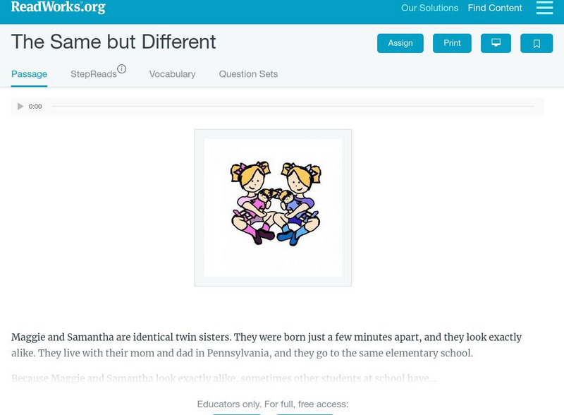Read Works: The Same but Different Activity Read Works: The Same but Different Activity