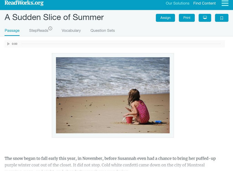 Read Works: A Sudden Slice of Summer Activity Read Works: A Sudden Slice of Summer Activity