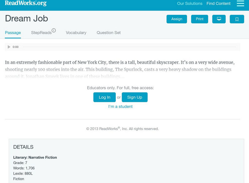 Read Works: Dream Job Activity