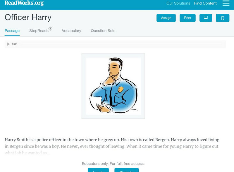 Read Works: Officer Harry Activity