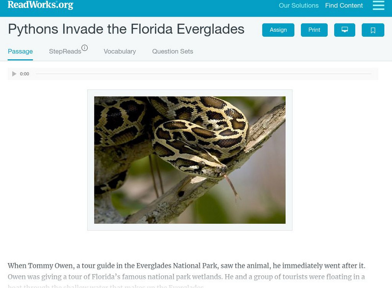 Read Works: Pythons Invade the Florida Everglades Activity Read Works: Pythons Invade the Florida Everglades Activity
