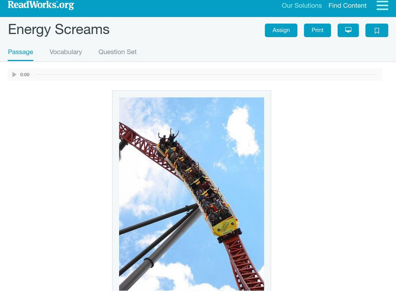 Read Works: Energy Screams Activity Read Works: Energy Screams Activity