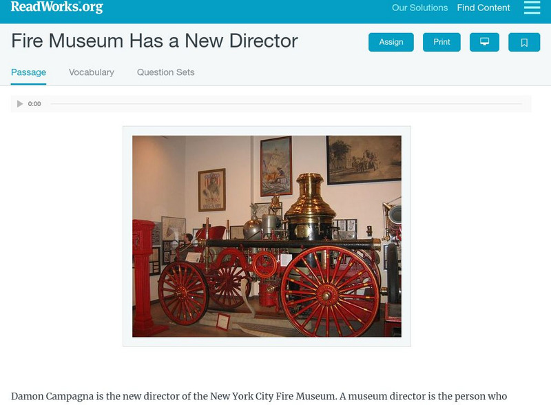 Read Works: Fire Museum Has a New Director Activity