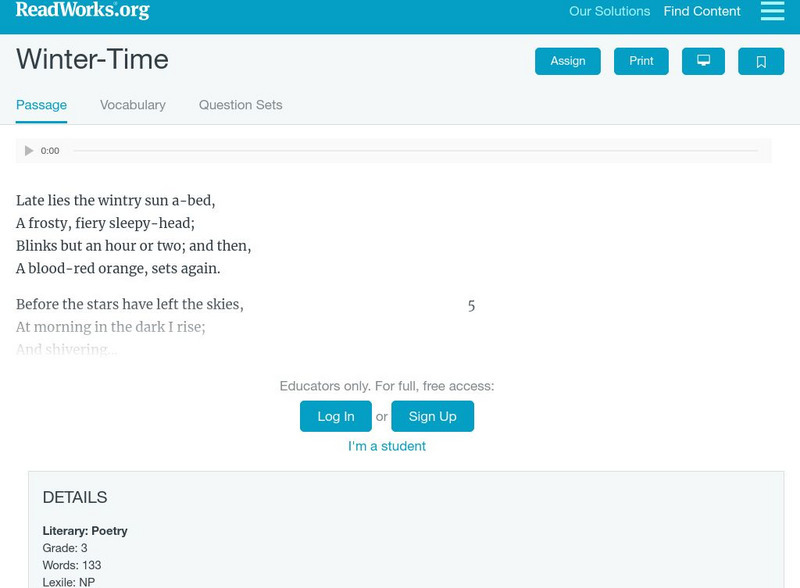 Read Works: Winter Time Activity Read Works: Winter Time Activity