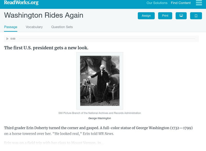Read Works: Washington Rides Again Activity Read Works: Washington Rides Again Activity