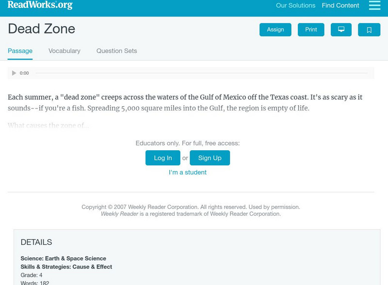 Read Works: Dead Zone Activity