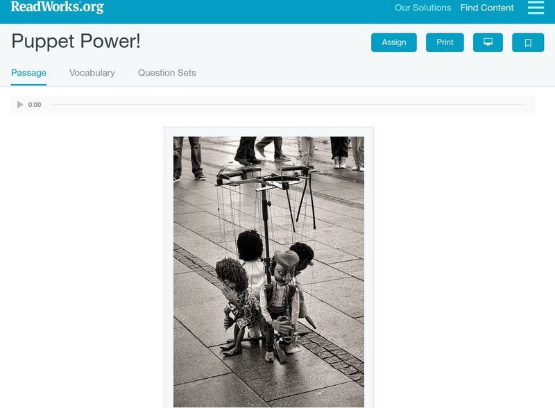 Read Works: Puppet Power! Activity Read Works: Puppet Power! Activity