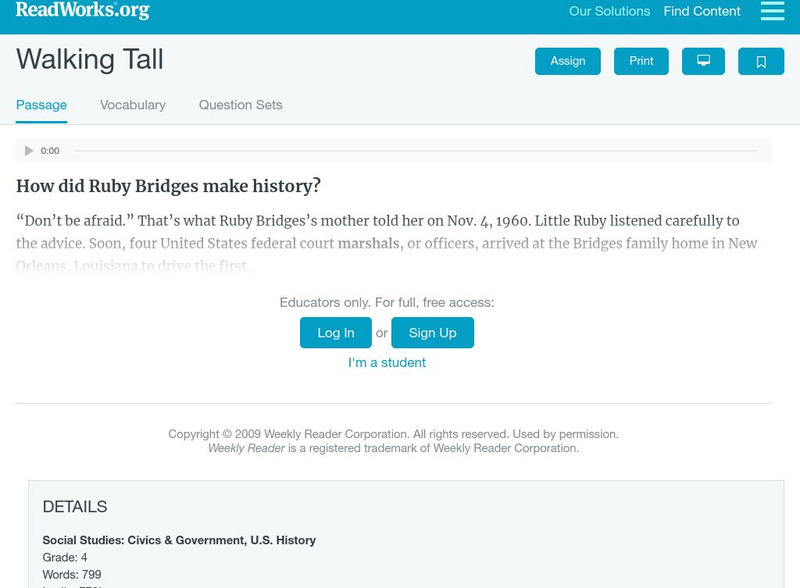 Read Works: Walking Tall Activity Read Works: Walking Tall Activity