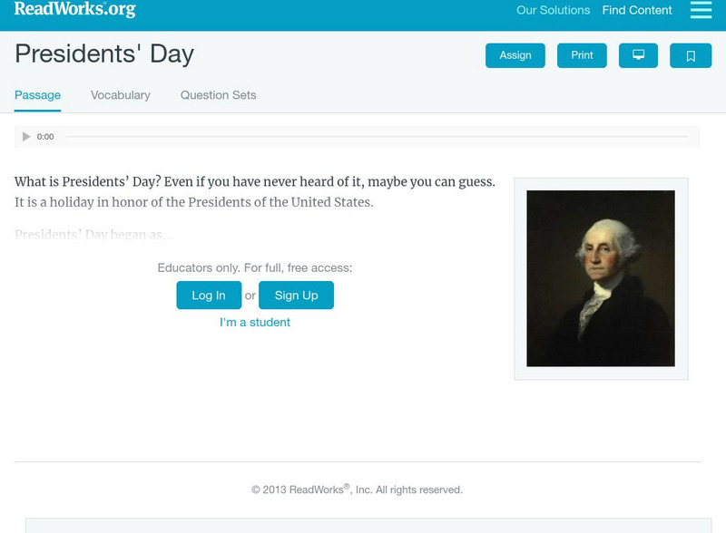 Read Works: Presidents' Day Activity Read Works: Presidents' Day Activity
