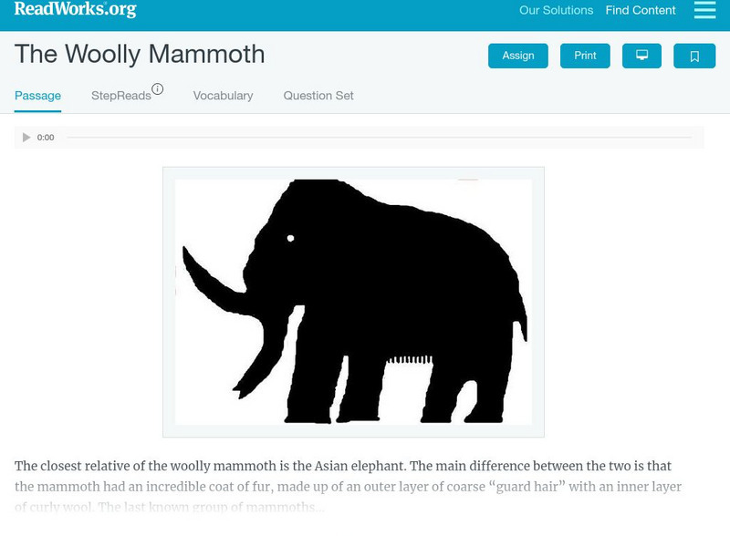 Read Works: The Woolly Mammoth Activity Read Works: The Woolly Mammoth Activity