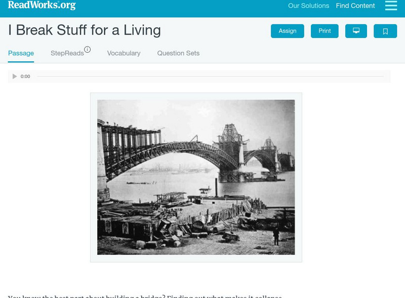 Read Works: I Break Stuff for a Living Activity Read Works: I Break Stuff for a Living Activity