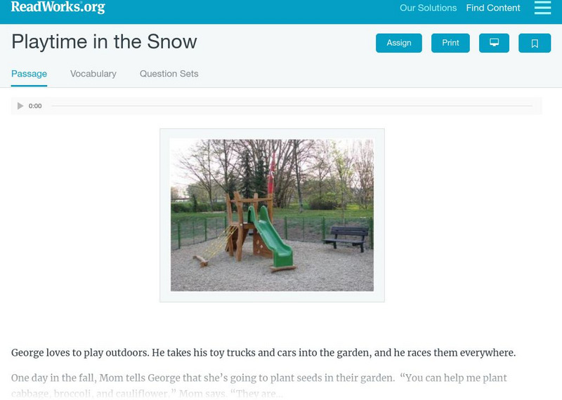 Read Works: Playtime in the Snow Activity Read Works: Playtime in the Snow Activity
