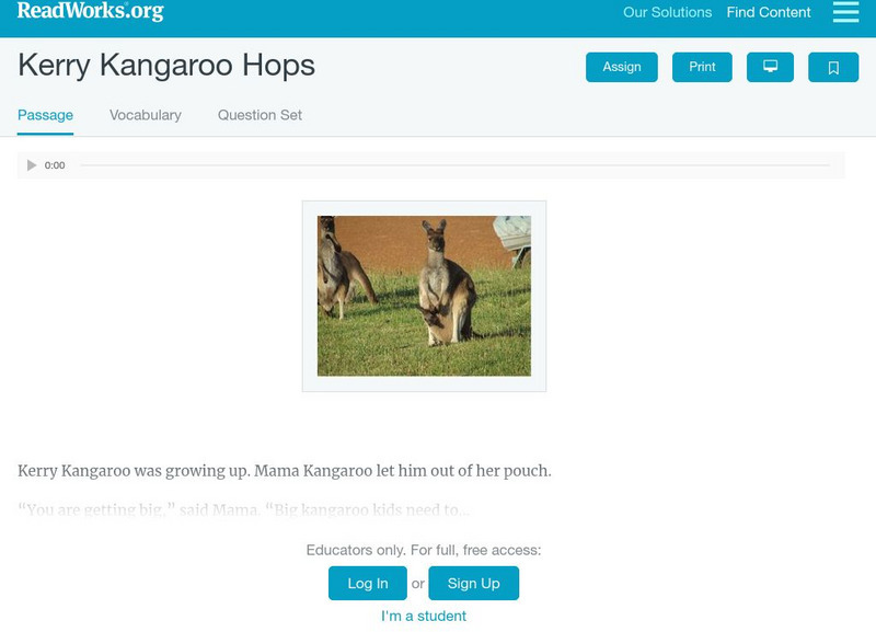 Read Works: Kerry Kangaroo Hops Activity